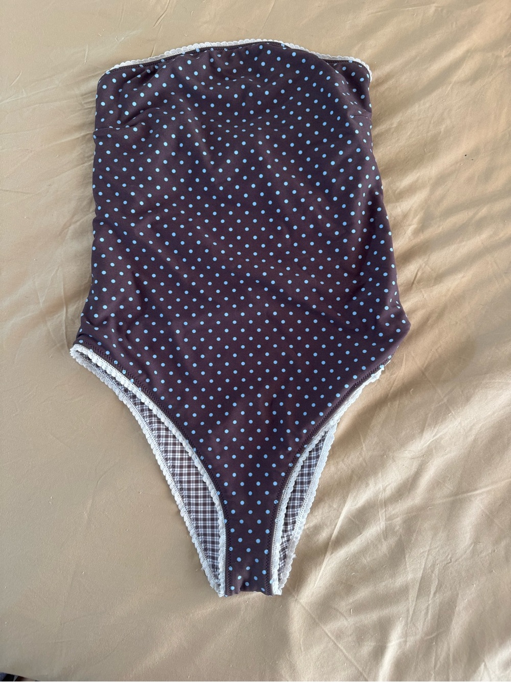 Abercrombie & Fitch Navy Polka Dot One-Piece swimsuit with Light Blue Dots